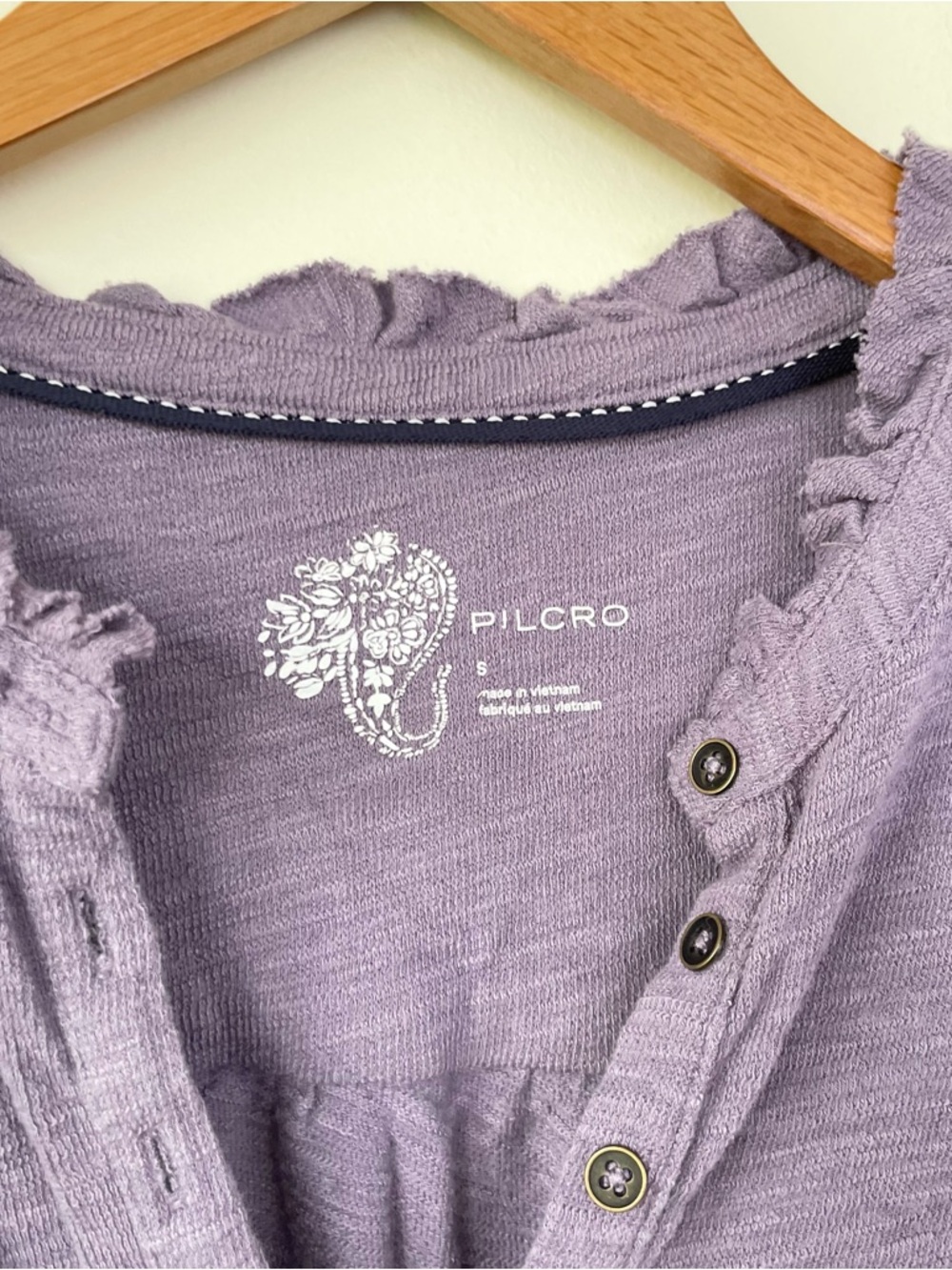 Anthropologie Pilcro Ruffled Henley Top S Small Purple Knit Popover Long Sleeve - Picture 9 of 11